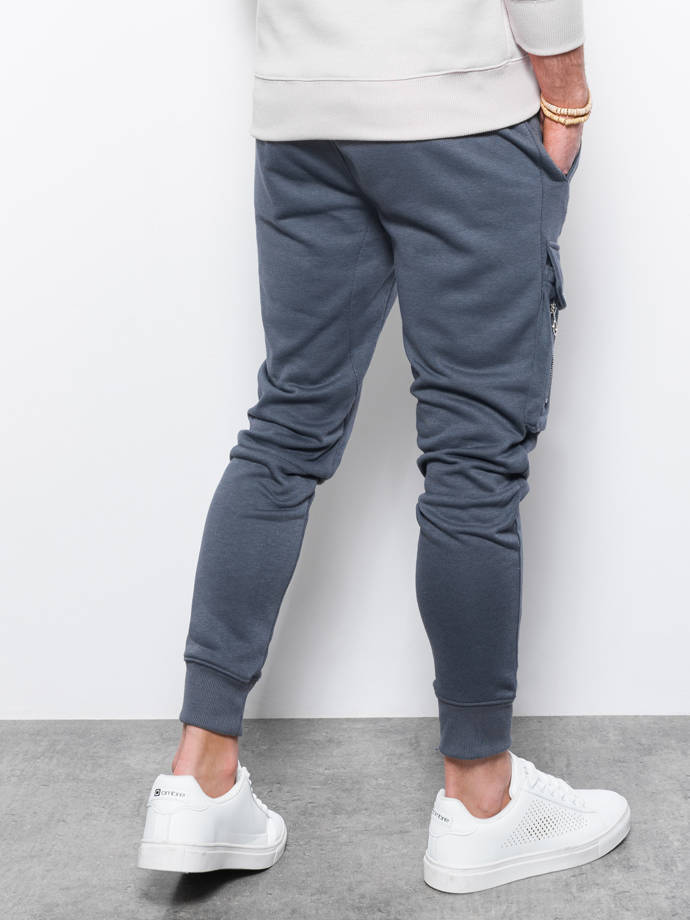 Spodnie męskie dresowe joggery P905 - grafitowe