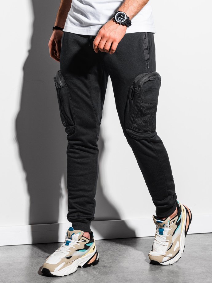 Spodnie męskie dresowe joggery P918 - czarne 