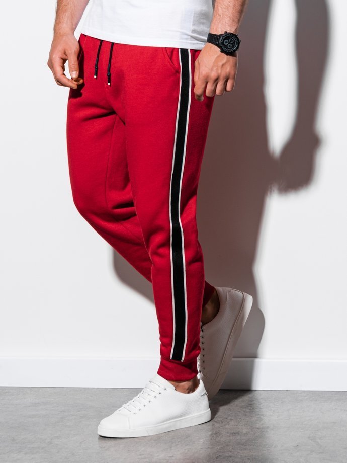 Spodnie męskie dresowe joggery - czerwone P898