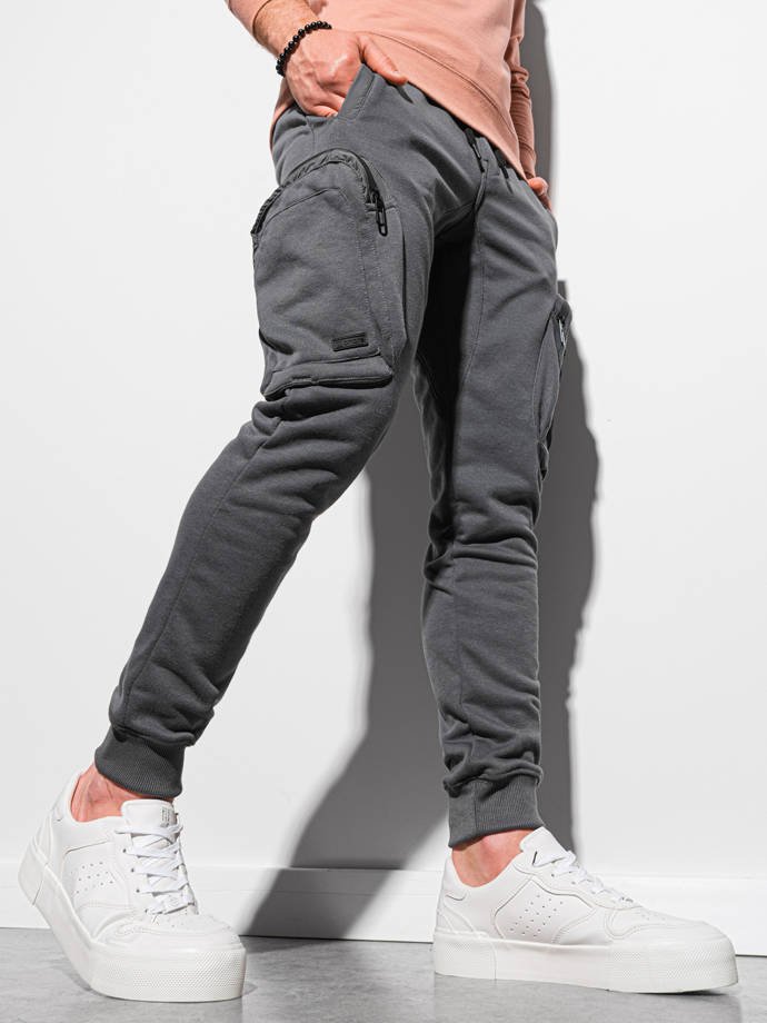 Spodnie męskie dresowe joggery - grafitowe P918