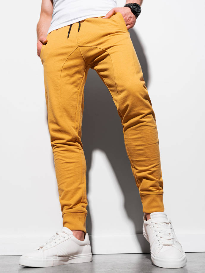 Spodnie męskie dresowe joggery - musztardowe V7 P952
