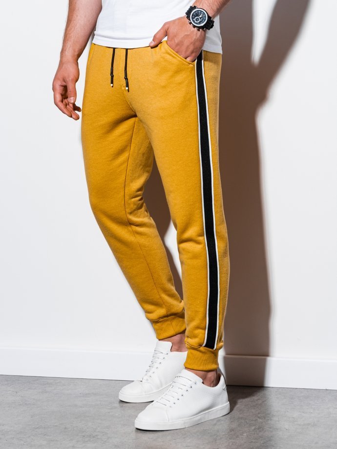 Spodnie męskie dresowe joggery - żółte P898