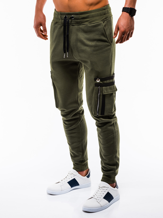 Spodnie męskie dresowe - oliwkowe P732
