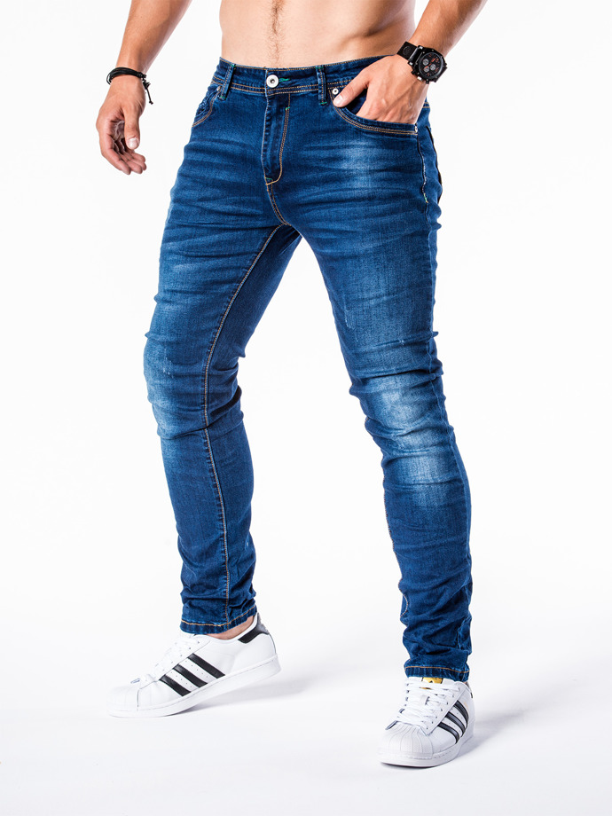 Spodnie męskie jeansowe P572 - niebieskie