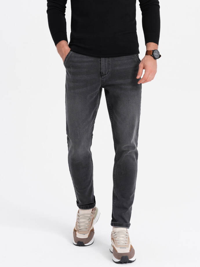 Spodnie męskie jeansowe SKINNY FIT z kieszeniami chino - grafitowe V7 OM-PADP-0100