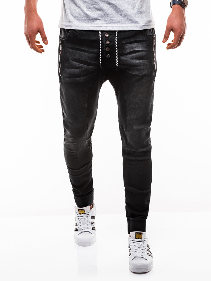 Spodnie męskie jeansowe joggery P198 - czarne