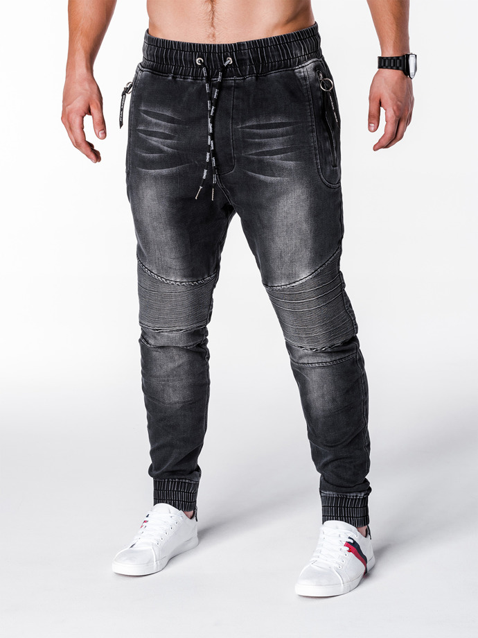 Spodnie męskie jeansowe joggery - czarne P649