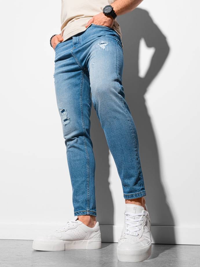 Spodnie męskie jeansowe z dziurami SKINNY FIT P938 - niebieskie