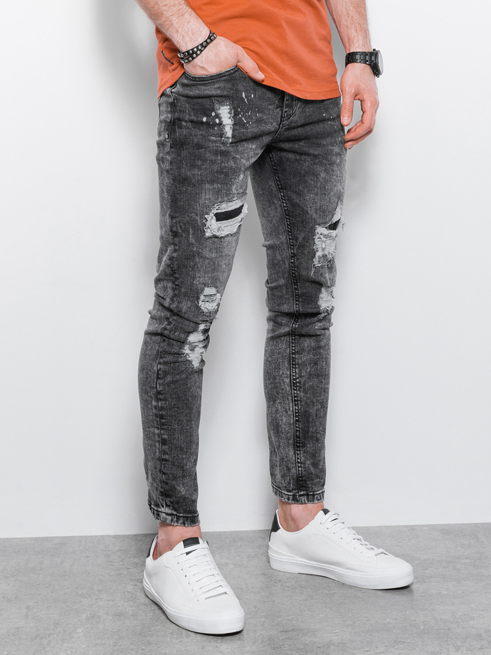 Spodnie Męskie Jeansowe Z Dziurami SLIM FIT - Szare V2 P1065 - Sklep Ombre