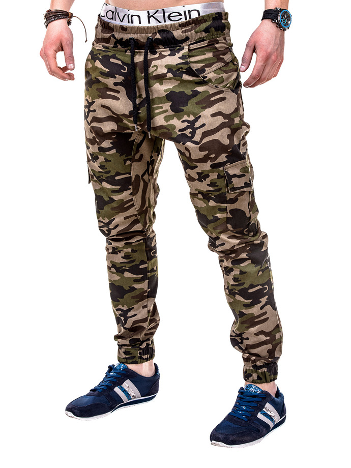 Spodnie męskie joggery - brązowe P257