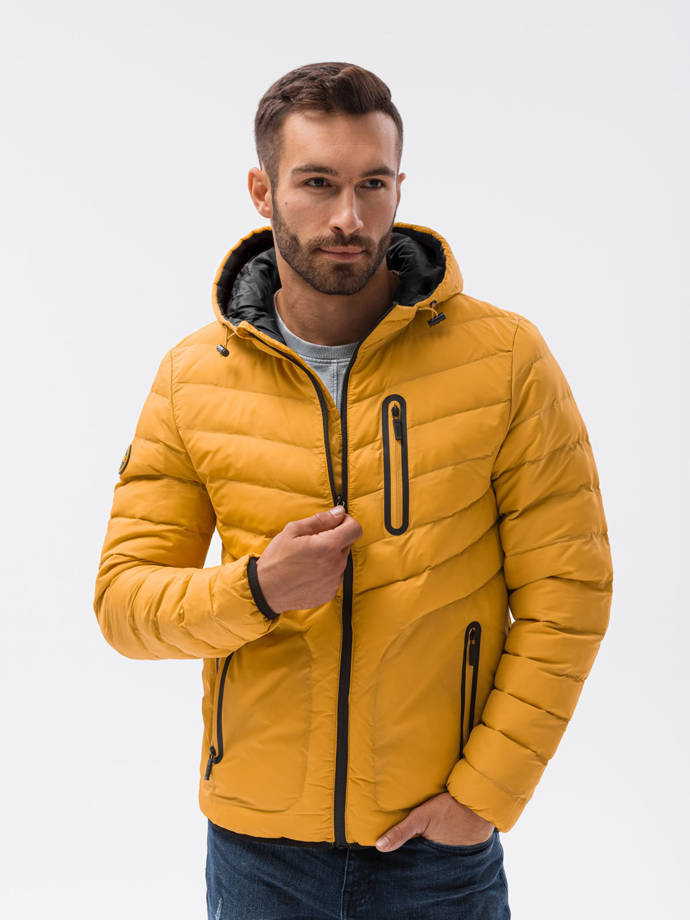 Sportowa kurtka męska pikowana - żółta V7 OM-JALP-0118