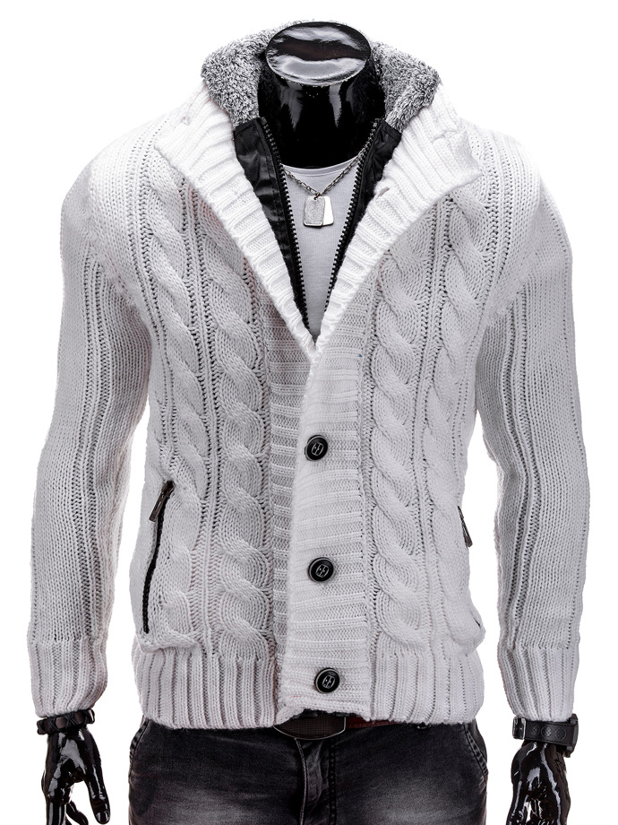 Sweter męski rozpinany - biały E72