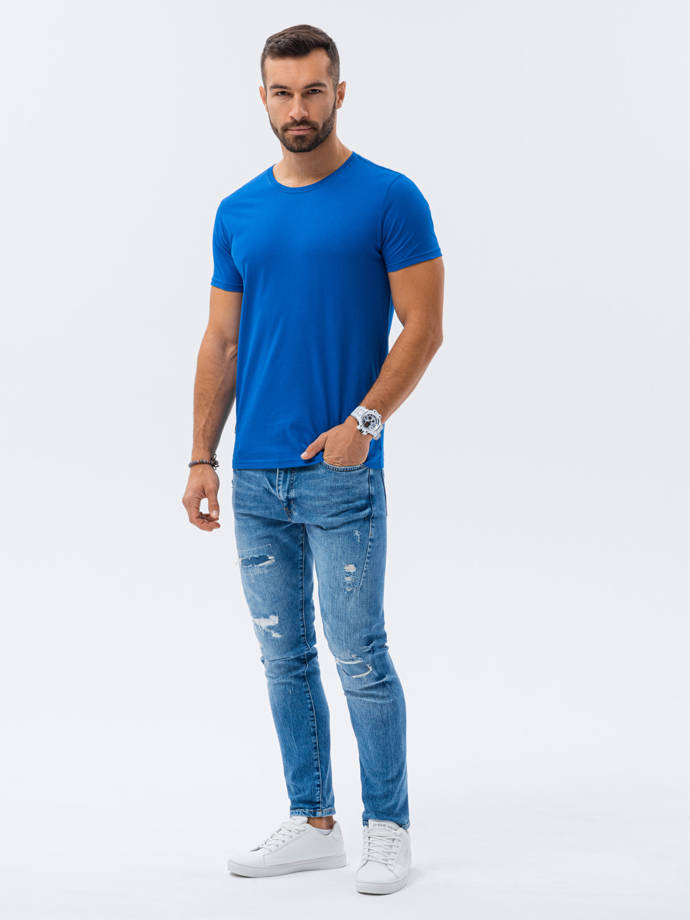 T-shirt męski bawełniany BASIC S1224 - niebieski