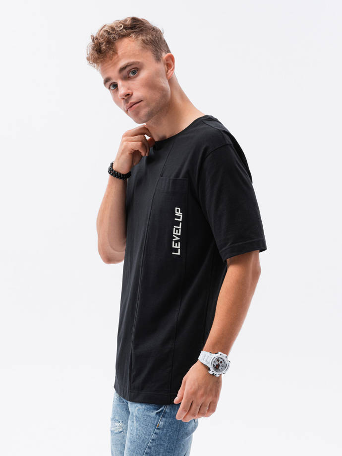 T-shirt męski bawełniany OVERSIZE - czarny V2 S1628