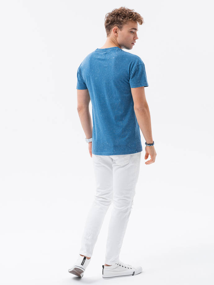 T-shirt męski bawełniany S1375 - niebieski