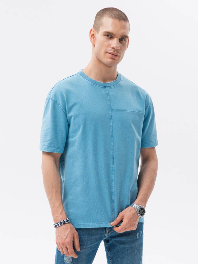 T-shirt męski bawełniany S1379 - niebieski