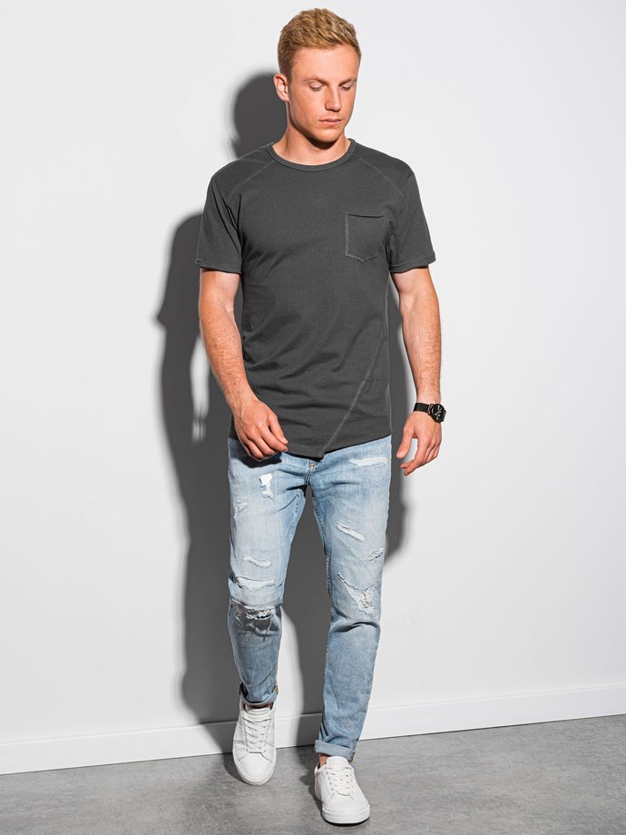T-shirt męski bawełniany S1384 - grafitowy