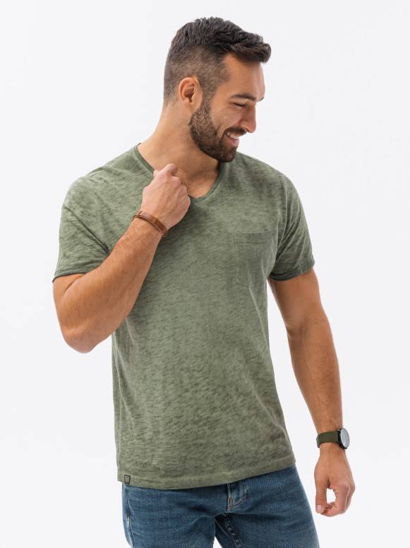 T-shirt męski bawełniany S1388 - oliwkowy
