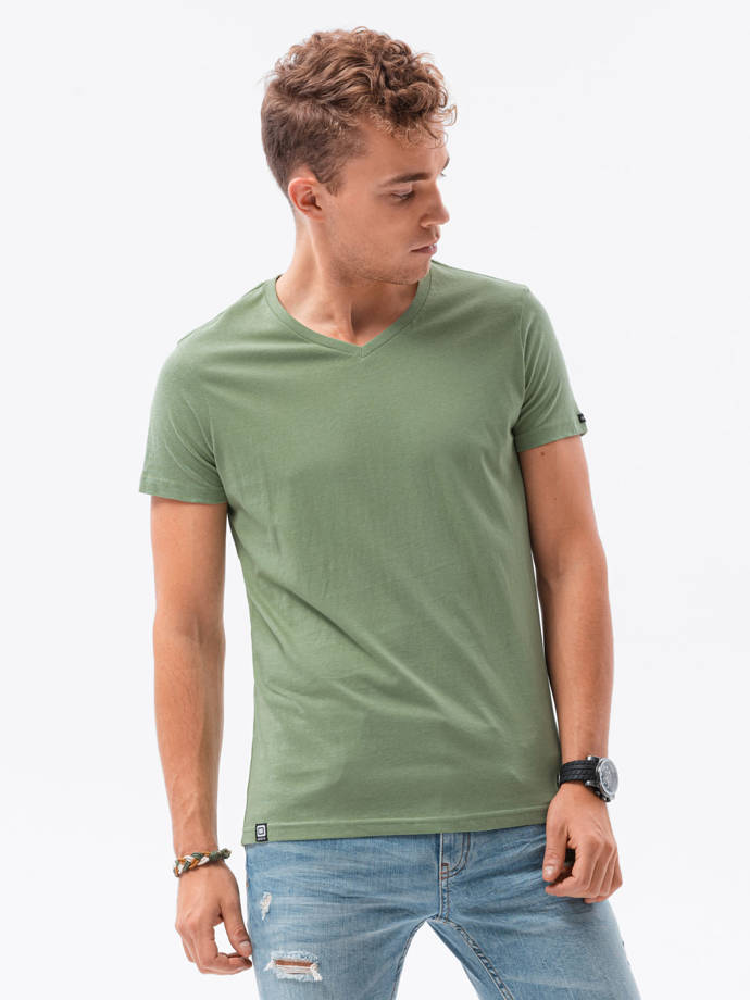 T-shirt męski bawełniany basic S1369 - zielony