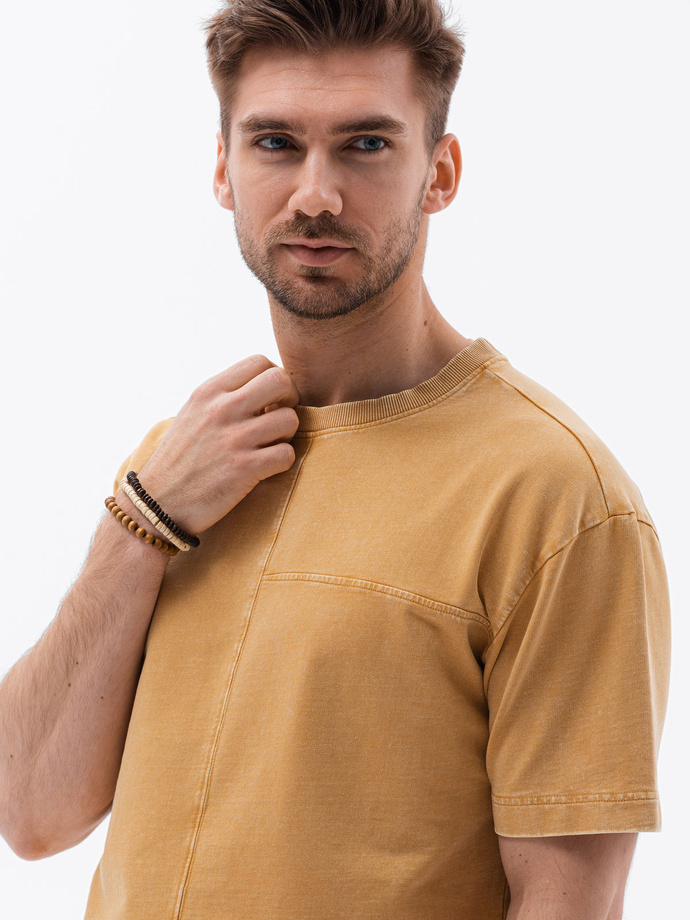 T-shirt męski bawełniany - musztardowy S1379