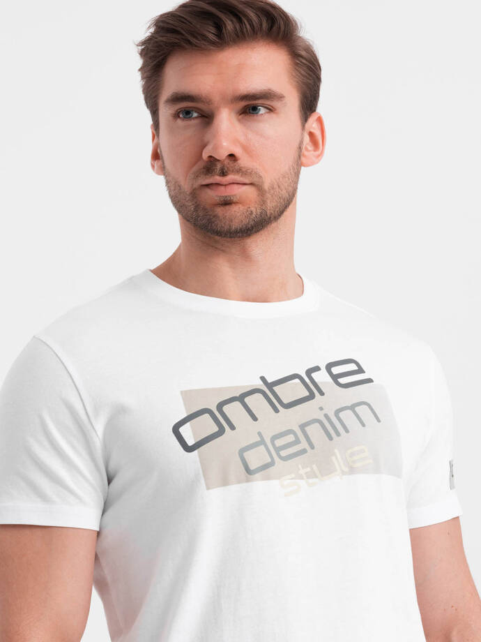 T-shirt męski bawełniany z logotypem - biały V1 OM-TSPT-0139