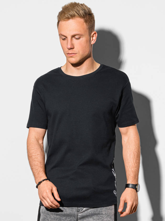 T-shirt męski bawełniany z nadrukiem S1387 - czarny