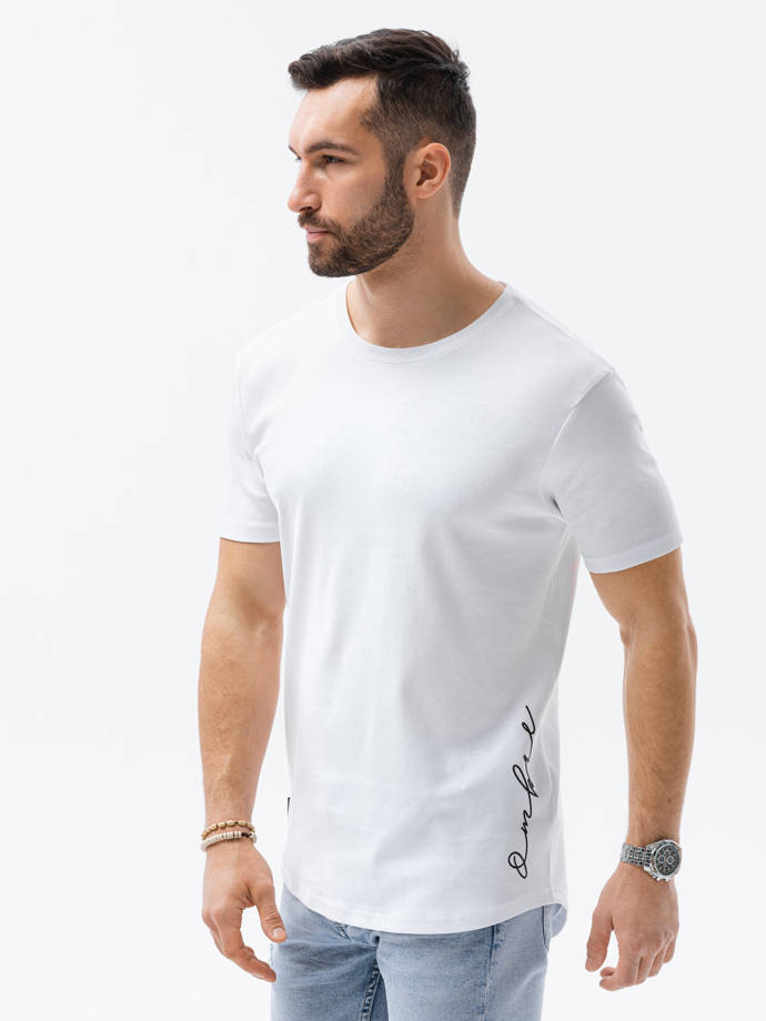 T-shirt męski bawełniany z nadrukiem - biały S1387