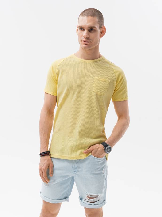 T-shirt męski bez nadruku S1182 - żółty