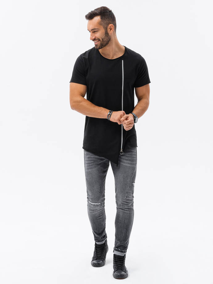 T-shirt męski bez nadruku S1217 - czarny