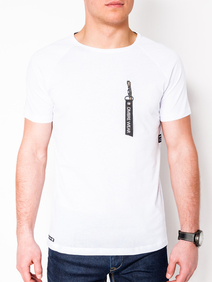T-shirt męski bez nadruku - biały S1011