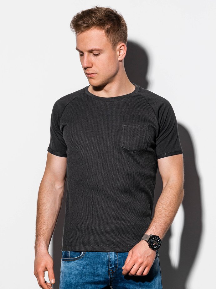 T-shirt męski bez nadruku - czarny S1182