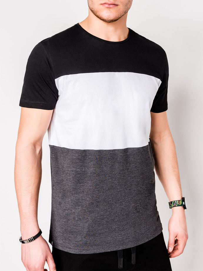 T-shirt męski bez nadruku - czarny/grafitowy S1005