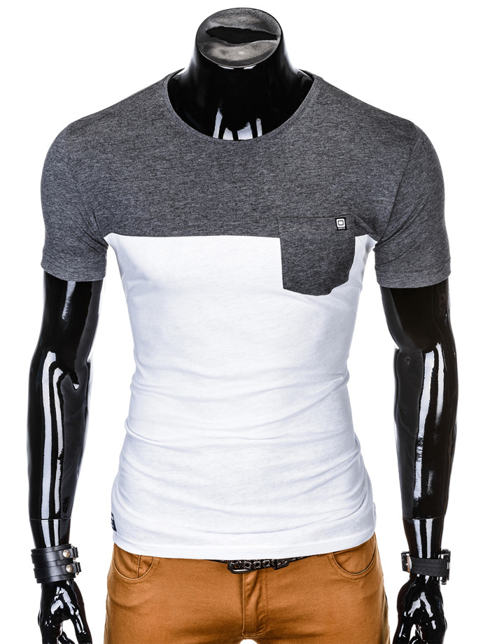 T-shirt męski bez nadruku - grafitowy/biały S1014