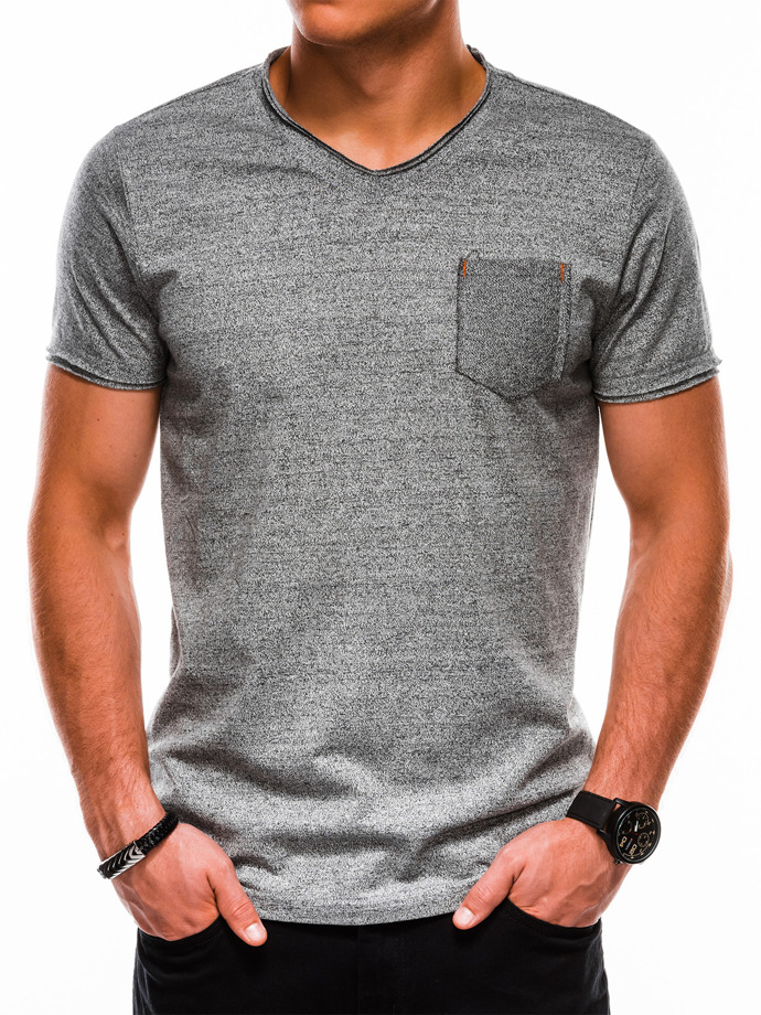 T-shirt męski bez nadruku - grafitowy/melanżowy S1100