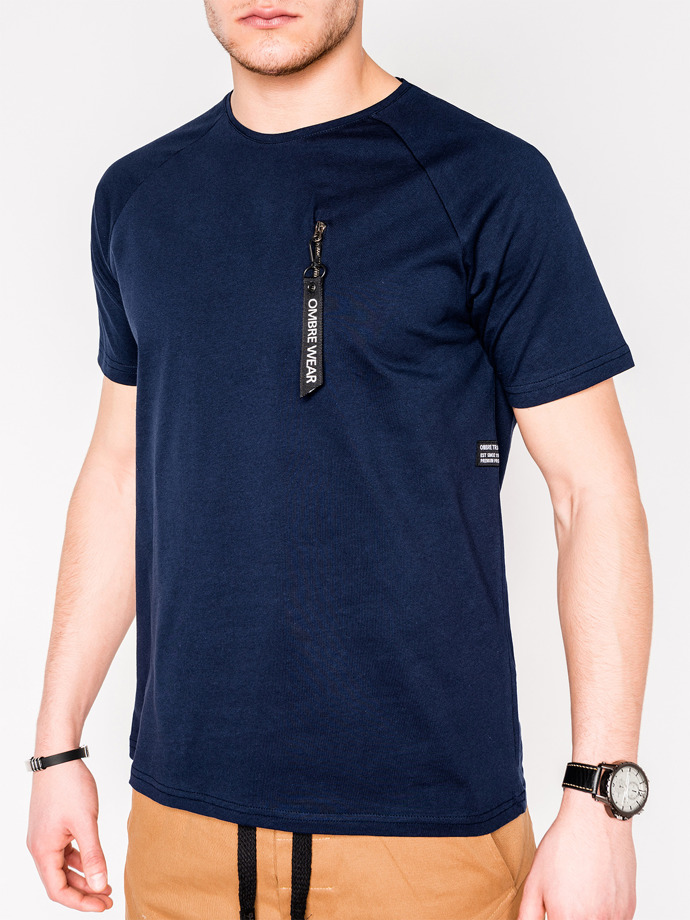 T-shirt męski bez nadruku - granatowy S1011