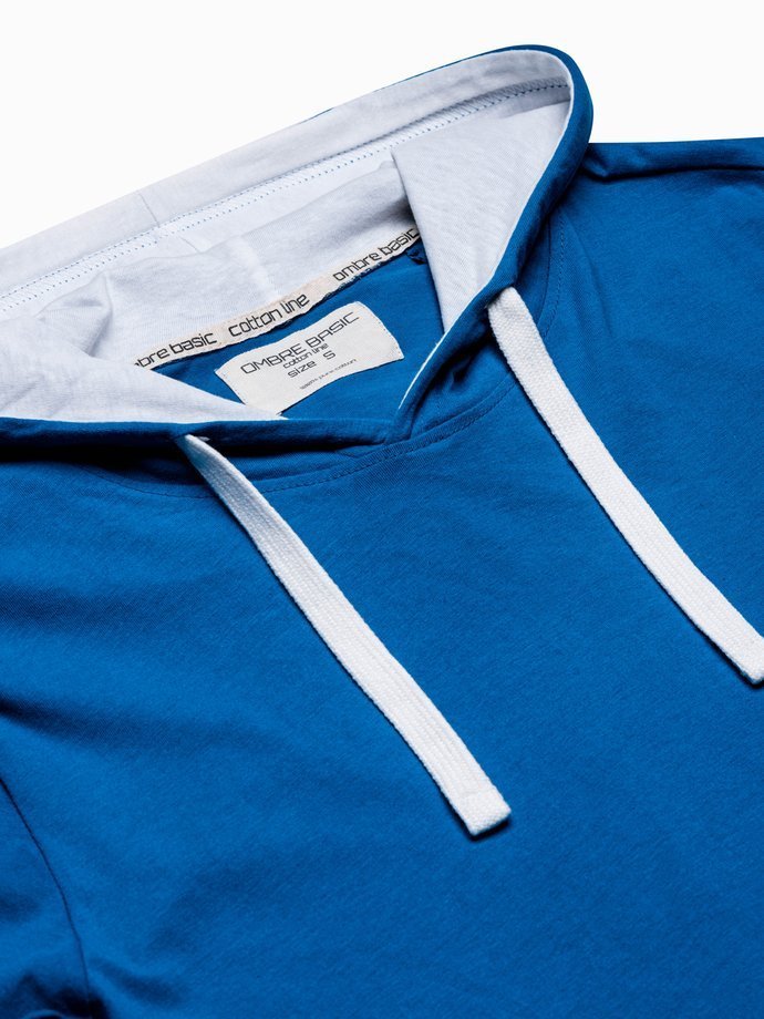 T-shirt męski z kapturem bez nadruku S1376 - niebieski
