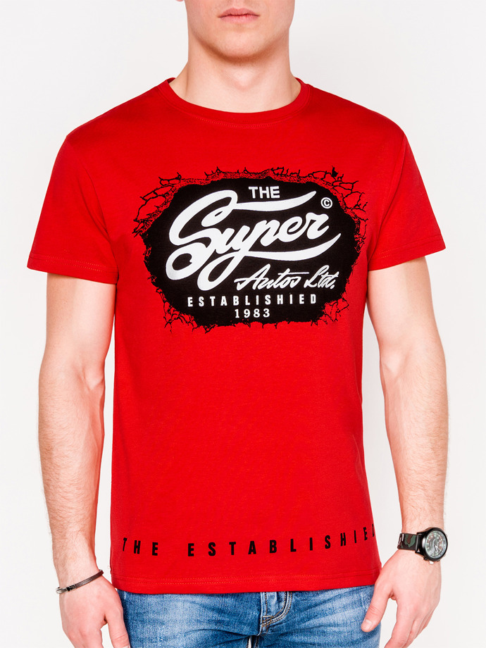 T-shirt męski z nadrukiem S1078 - czerwony
