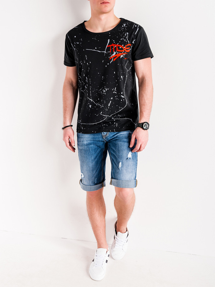 T-shirt męski z nadrukiem S1091 - czarny