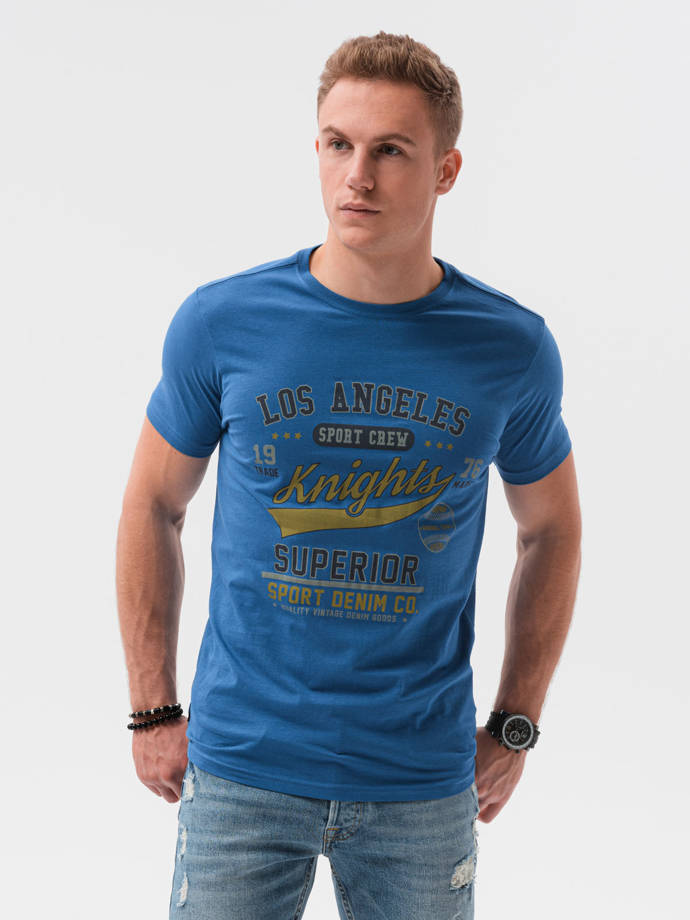T-shirt męski z nadrukiem S1434 V-23A - ciemnoniebieski