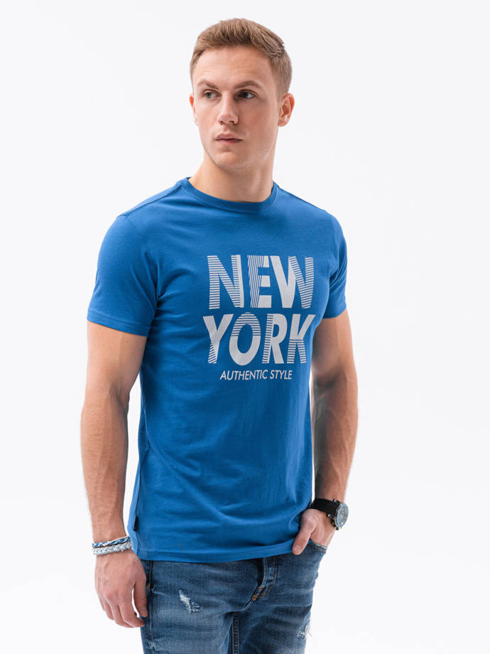 T-shirt męski z nadrukiem S1434 V-24B - ciemnoniebieski