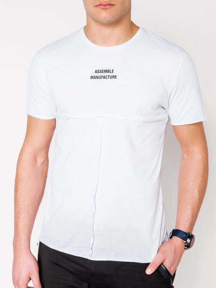 T-shirt męski z nadrukiem - biały S958