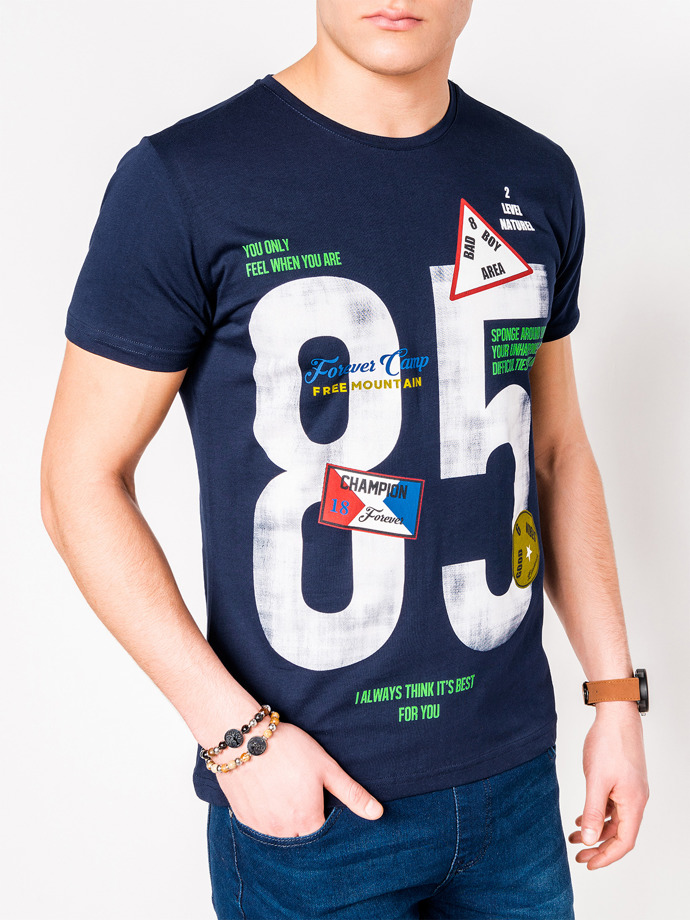 T-shirt męski z nadrukiem - granatowy S990