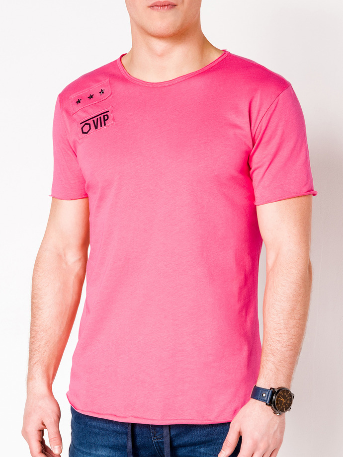T-shirt męski z nadrukiem - różowy S957