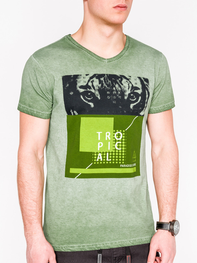 T-shirt męski z nadrukiem - zielony S889