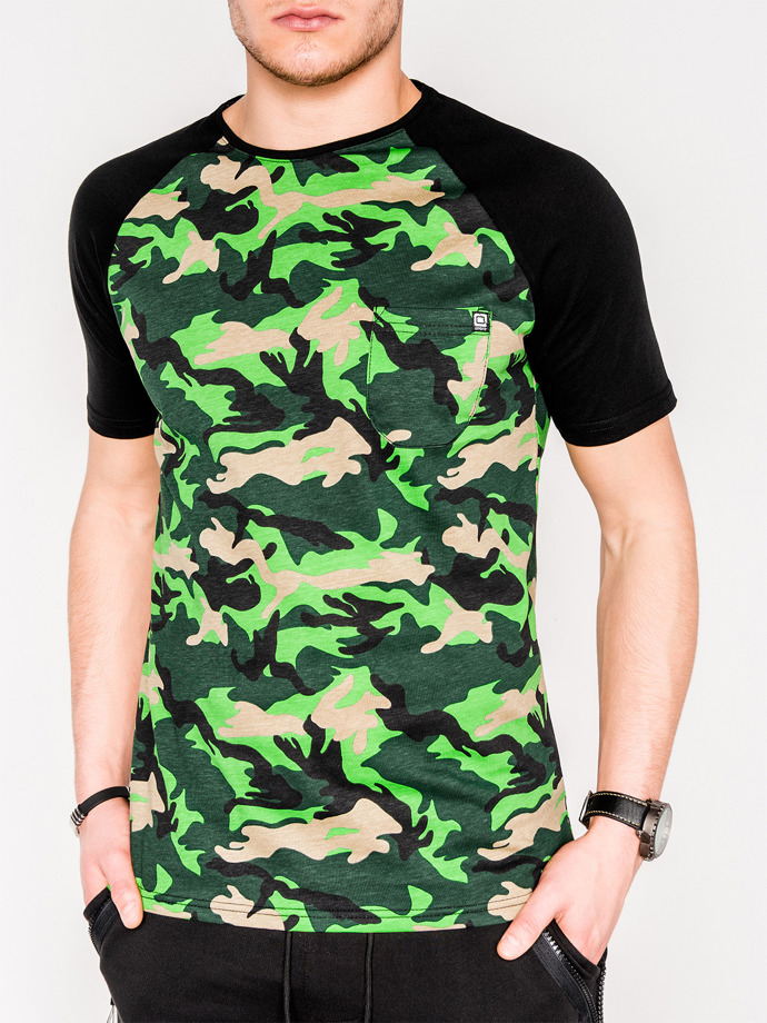 T-shirt męski z nadrukiem - zielony/moro S1009