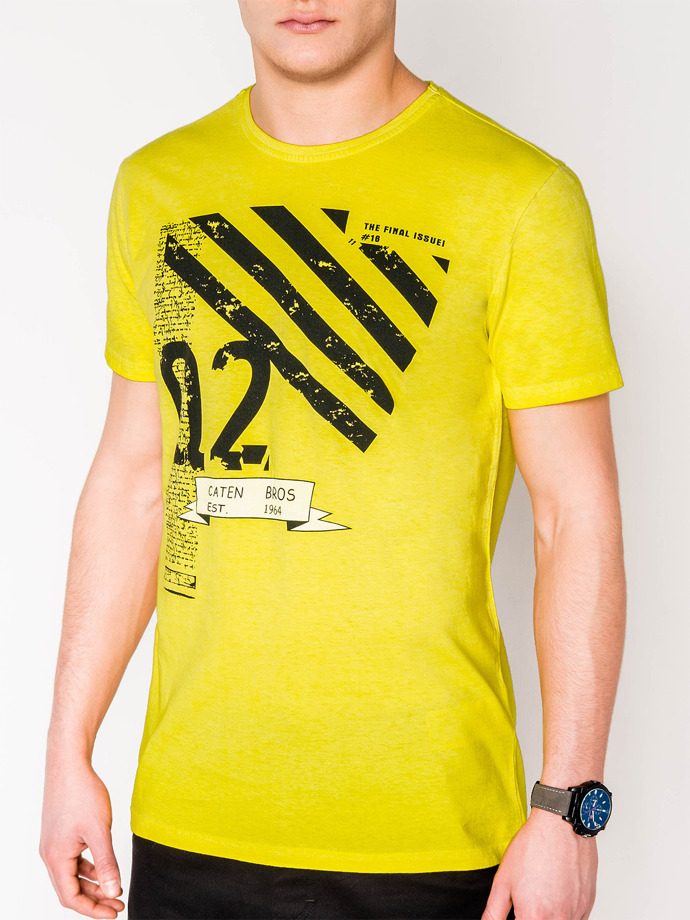 T-shirt męski z nadrukiem - żółty S896