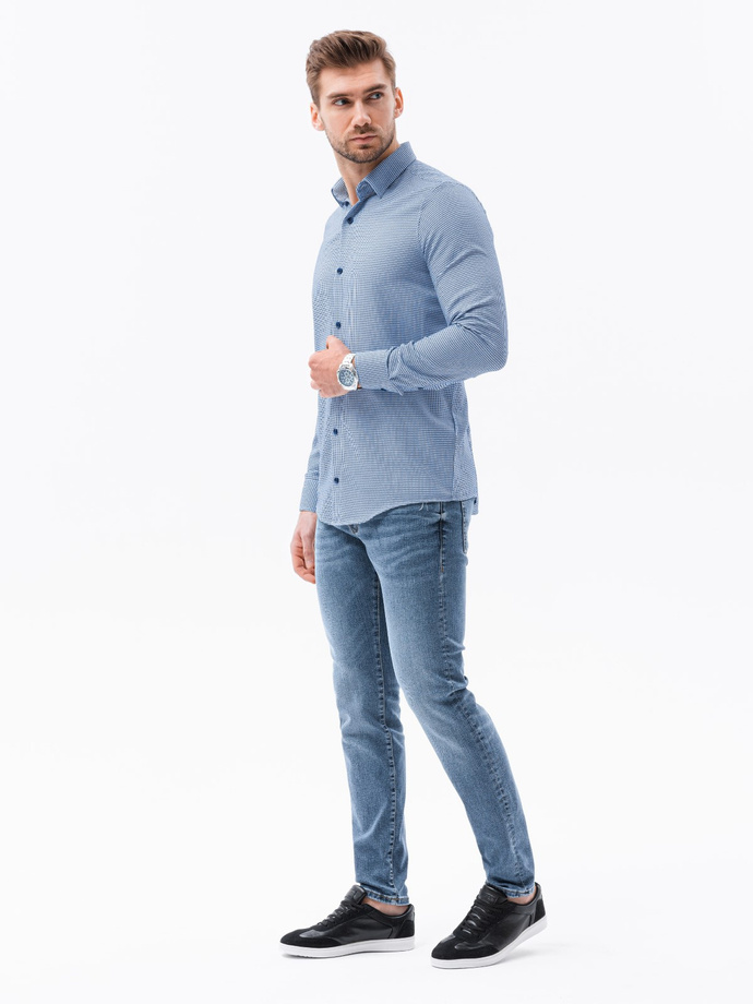 Żakardowa koszula męska w drobny wzór REGULAR FIT K619 - jasnoniebieska