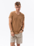 T-shirt męski bawełniany basic S1369 - brązowy